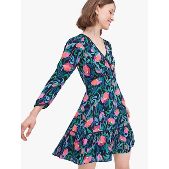 Kate Spade Floral Swirl Mini Dress SZ 4 - Picture 2 of 10